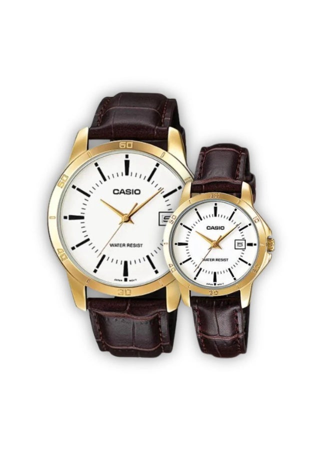 Casio Couple Watch Analog MTP/LTP-V004GL-7A with Brown Leather Band - Image 2